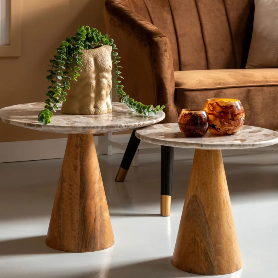 Sale Leitmotiv FORCE Table d’appoint en bois et marbre ø40cm