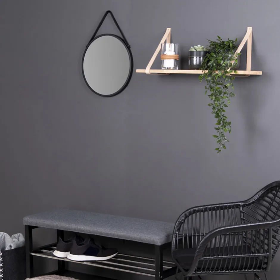 Best House Nordic FORNO Etagère murale en bois et cuir 80x20 cm