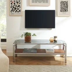Hot No name GLISS Meuble TV en verre pieds chrome L120cm