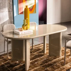 Outlet Drawer GLOSSI Table à manger 6 personnes ovale en bois laqué