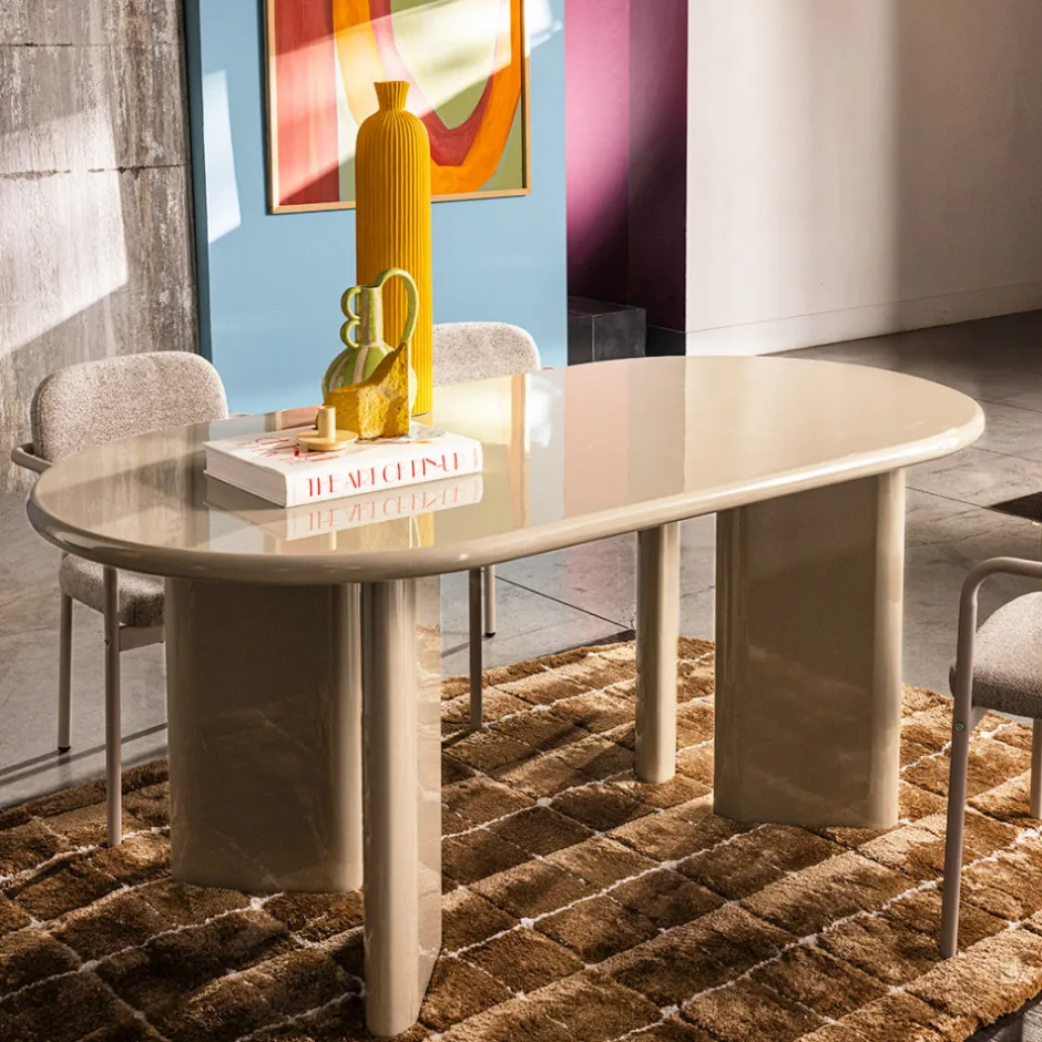 Outlet Drawer GLOSSI Table à manger 6 personnes ovale en bois laqué