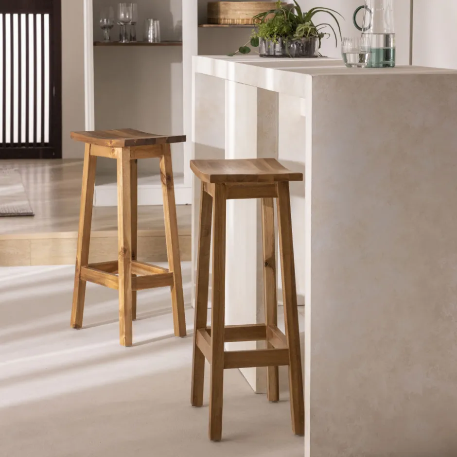 Discount Drawer HANOTILO Tabouret de bar en acacia H66cm
