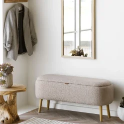 Sale House Nordic HARLOW Banc coffre en tissu bouclette et bois L95cm