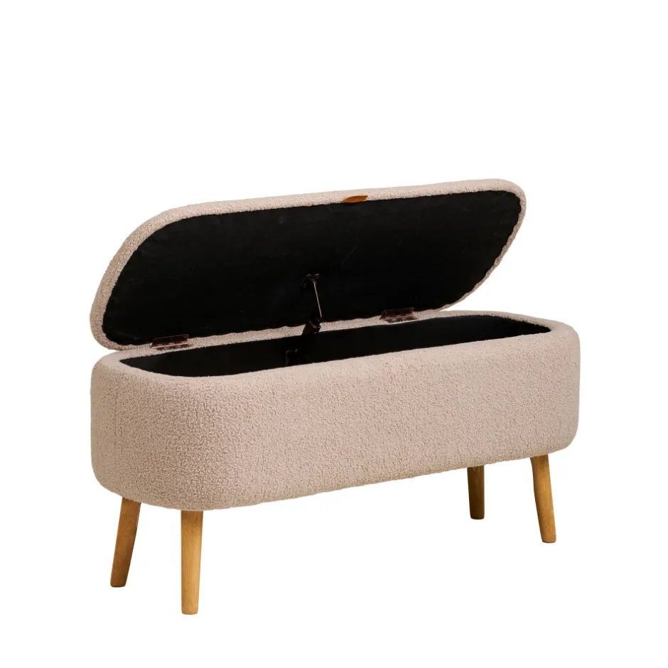 Sale House Nordic HARLOW Banc coffre en tissu bouclette et bois L95cm