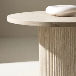 Clearance Venture Home HARON Table basse ronde en bois effet travertin ø80cm