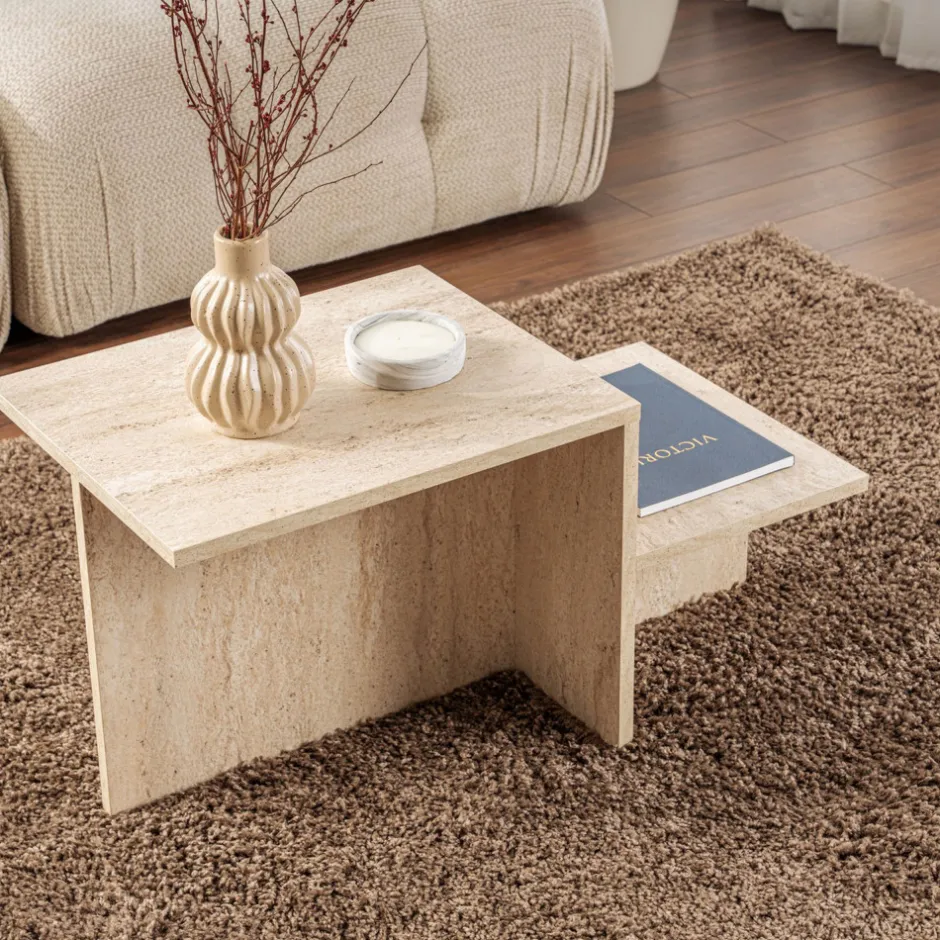 New Drawer HEMY Table basse effet travertin