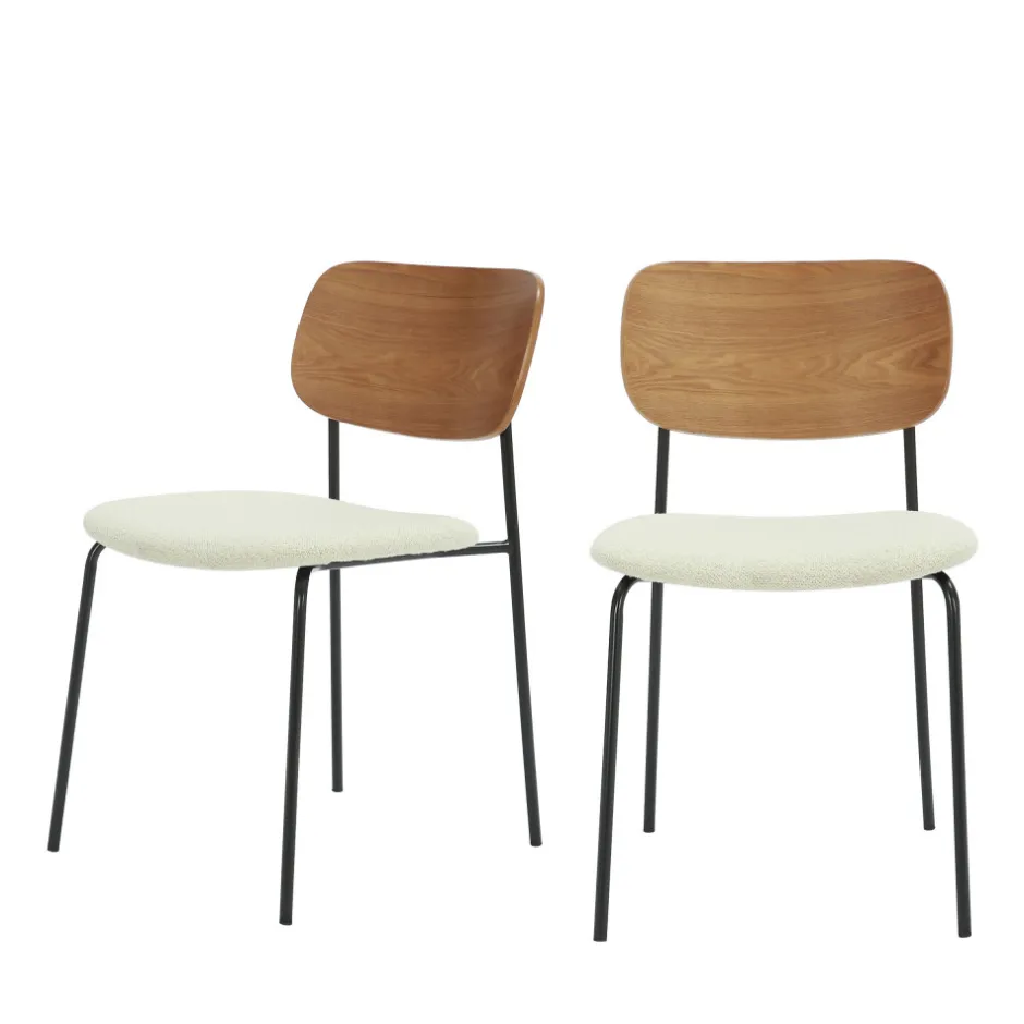 Hot Drawer JENS Lot de 2 chaises en bois, tissu bouclette et métal