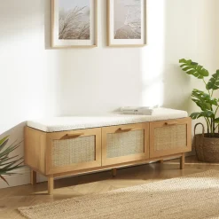Sale Drawer JUNE Banc d'entrée avec rangement à chaussures en bois et cannage L140cm