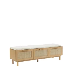 Sale Drawer JUNE Banc d'entrée avec rangement à chaussures en bois et cannage L140cm