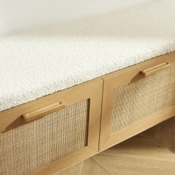 Sale Drawer JUNE Banc d'entrée avec rangement à chaussures en bois et cannage L140cm