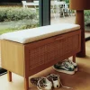 Discount Drawer JUNE Banc d'entrée avec rangement chaussures en bois et cannage L100cm