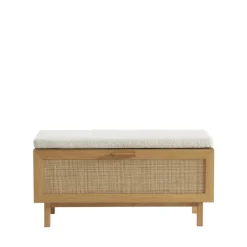Discount Drawer JUNE Banc d'entrée avec rangement chaussures en bois et cannage L100cm