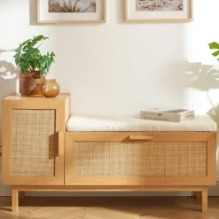 Clearance Drawer JUNE Banc d'entrée avec rangement à chaussures en bois et cannage L120cm