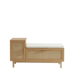 Clearance Drawer JUNE Banc d'entrée avec rangement à chaussures en bois et cannage L120cm