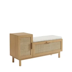 Clearance Drawer JUNE Banc d'entrée avec rangement à chaussures en bois et cannage L120cm