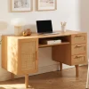 Sale Drawer JUNE Bureau 1 porte 3 tiroirs en bois et cannage L135cm