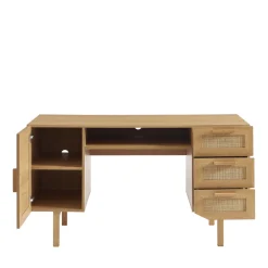 Sale Drawer JUNE Bureau 1 porte 3 tiroirs en bois et cannage L135cm