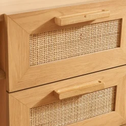Sale Drawer JUNE Bureau 1 porte 3 tiroirs en bois et cannage L135cm