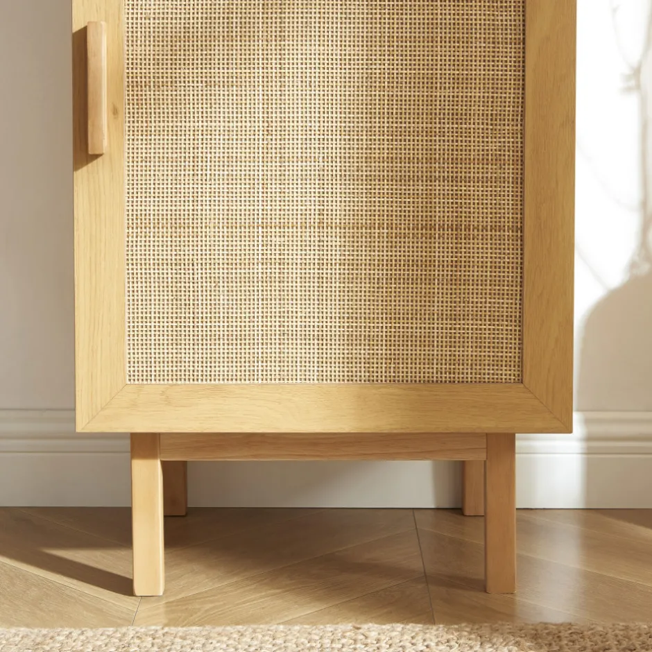 Hot Drawer JUNE Colonne de rangement en bois et cannage H190cm