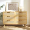 Discount Drawer JUNE Commode 6 tiroirs en bois et cannage L130cm