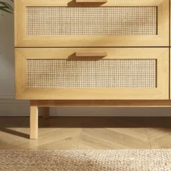 Discount Drawer JUNE Commode 6 tiroirs en bois et cannage L130cm