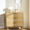 Sale Drawer JUNE Commode 3 tiroirs en bois et cannage L85cm