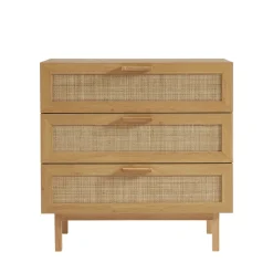 Sale Drawer JUNE Commode 3 tiroirs en bois et cannage L85cm