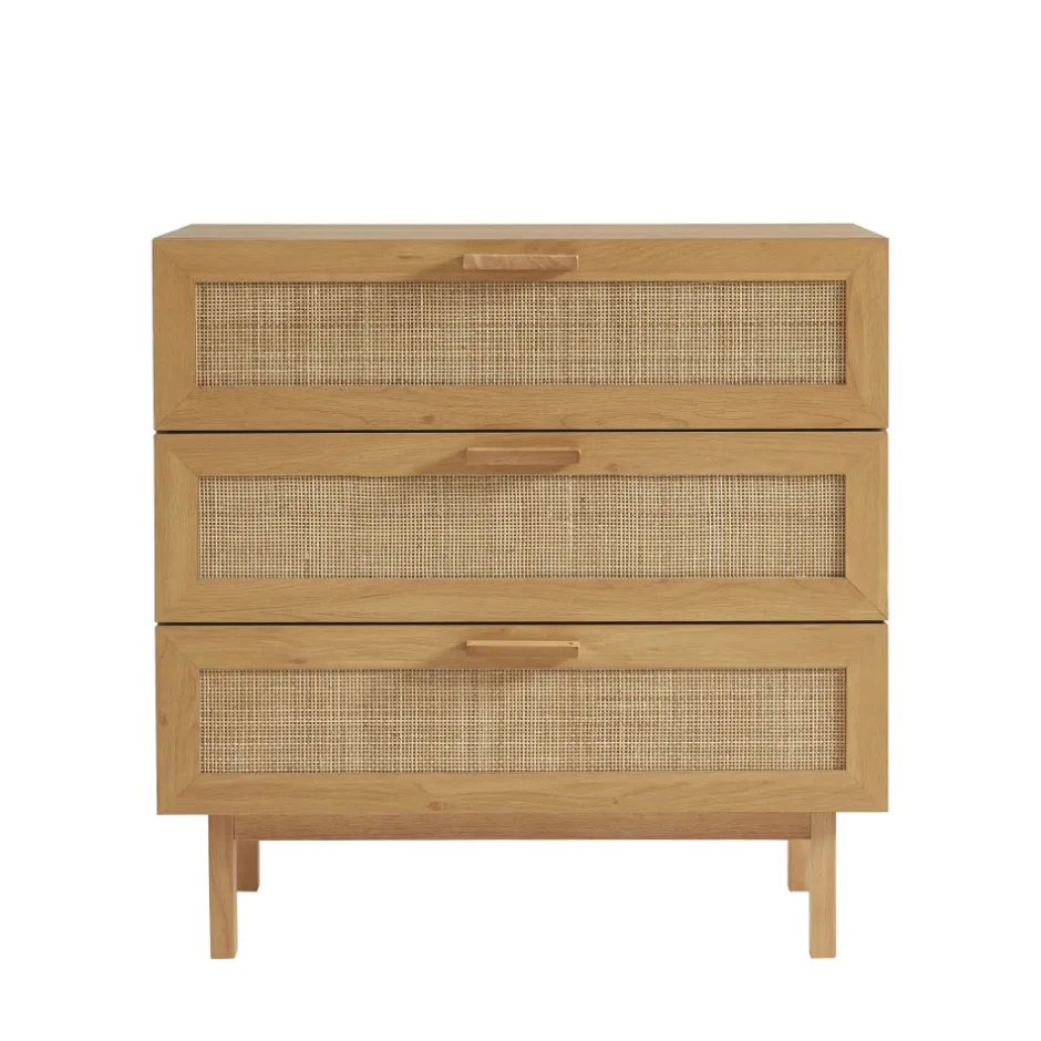 Sale Drawer JUNE Commode 3 tiroirs en bois et cannage L85cm