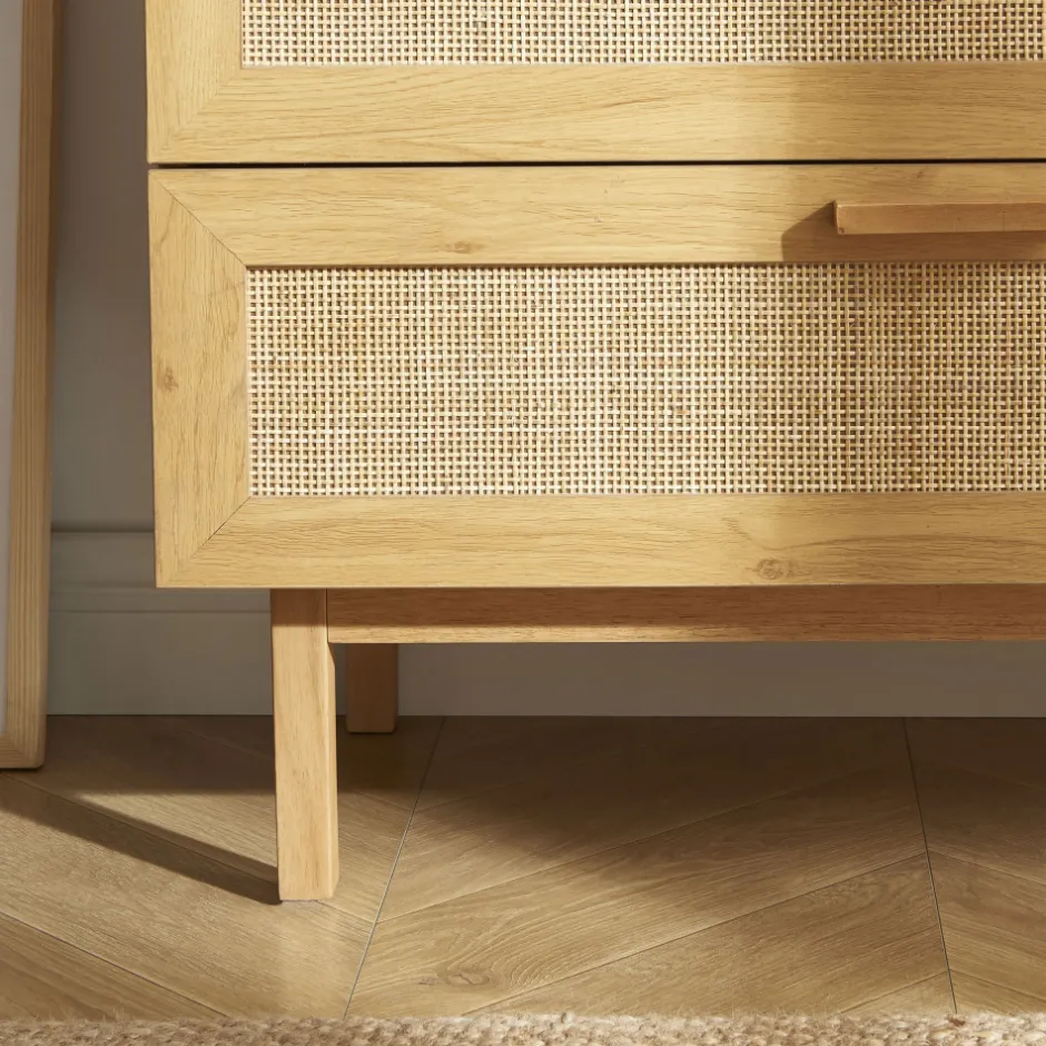 Sale Drawer JUNE Commode 3 tiroirs en bois et cannage L85cm
