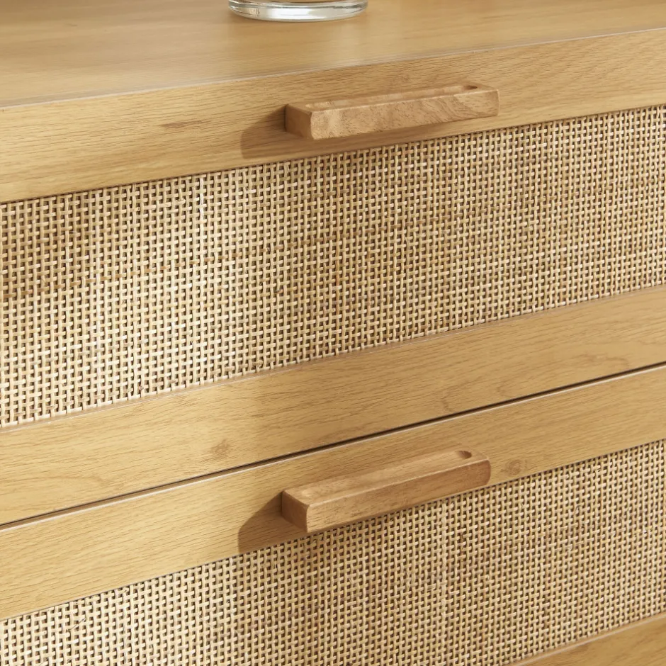 Sale Drawer JUNE Commode 3 tiroirs en bois et cannage L85cm