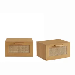 Sale Drawer JUNE Lot de 2 tables de chevet murales avec rangement en bois et cannage