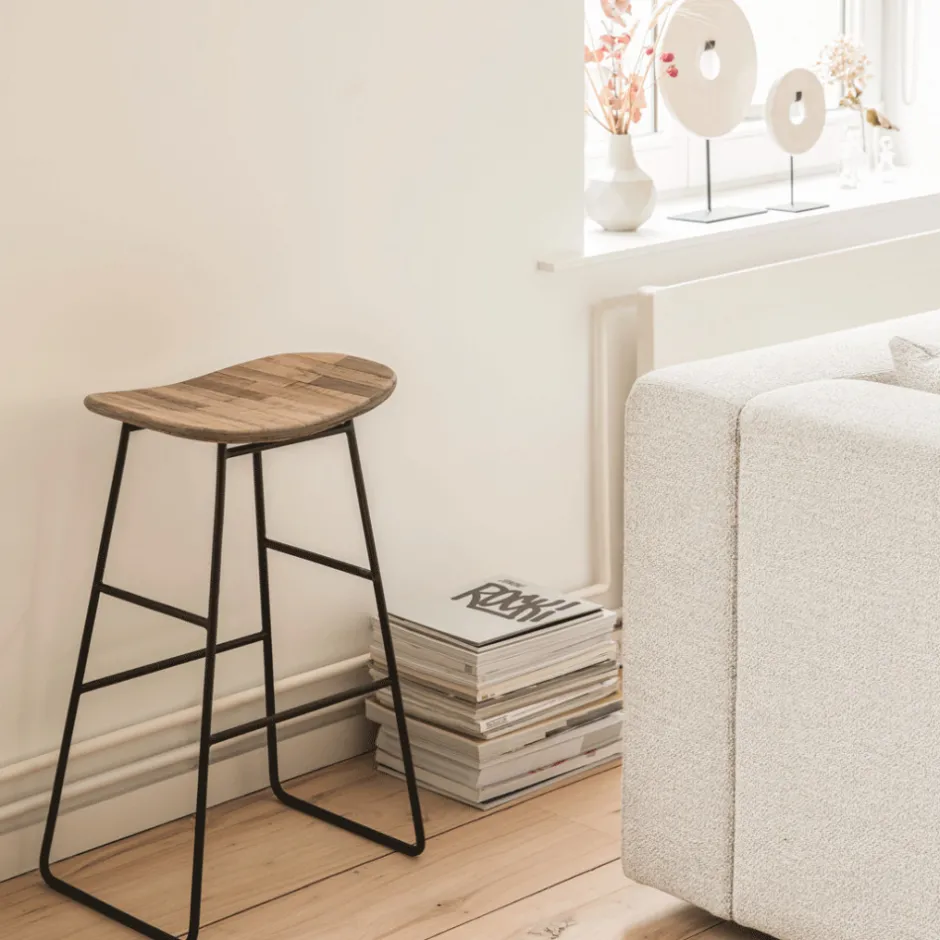 Discount Drawer KABAYAN Tabouret de bar en teck recyclé et métal H65cm