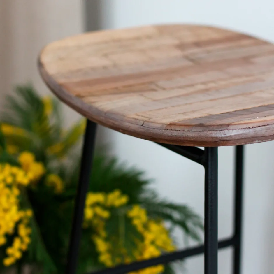 Discount Drawer KABAYAN Tabouret de bar en teck recyclé et métal H65cm