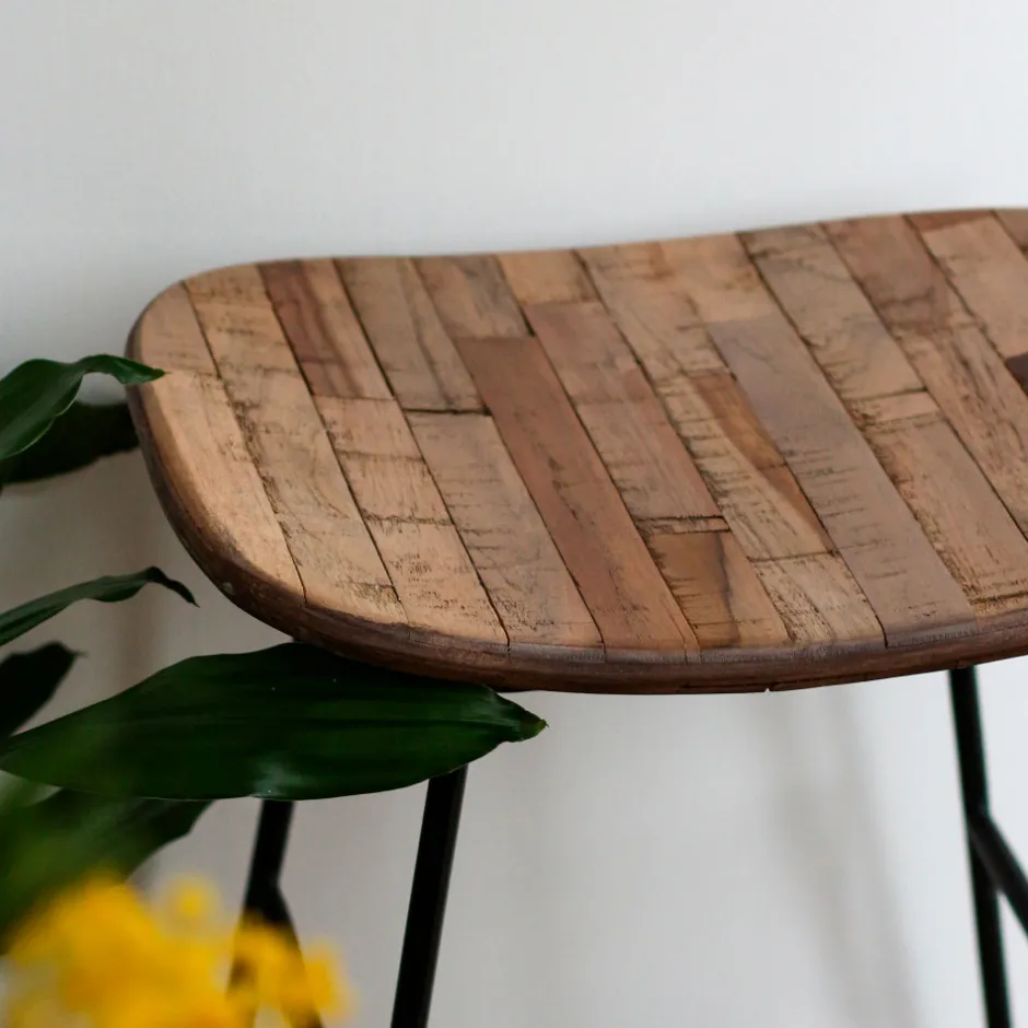 Discount Drawer KABAYAN Tabouret de bar en teck recyclé et métal H65cm
