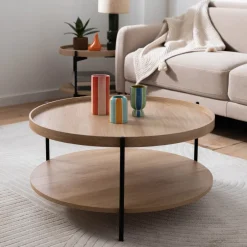 New Drawer KORRO Table basse ronde en bois et métal ø80cm