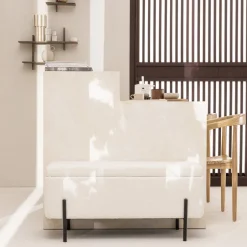 Online Drawer KOS Banc coffre en tissu bouclette et métal L100cm