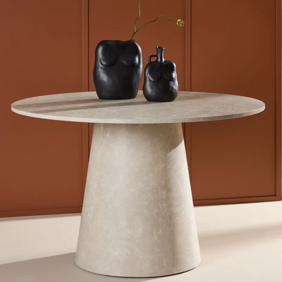 New Venture Home LANZO Table à manger 4 personnes ronde effet marbre