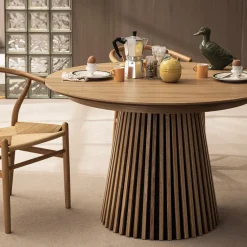 Discount Drawer LEA Table à manger extensible 4 à 8 personnes en bois ø120-200x120cm