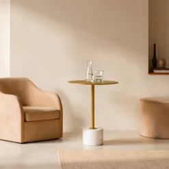 Hot House Nordic LECCO Table d'appoint en effet laiton et marbre ø41cm