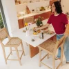 Clearance Drawer LEXIA Lot de 2 tabourets de bar intérieur/extérieur en bois d'acacia et résine tressée H76cm