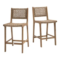 Clearance Drawer LEXIA Lot de 2 tabourets de bar intérieur/extérieur en bois d'acacia et résine tressée H76cm