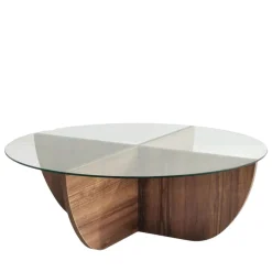 New Drawer LILA Table basse ronde en verre trempé et bois ø90cm