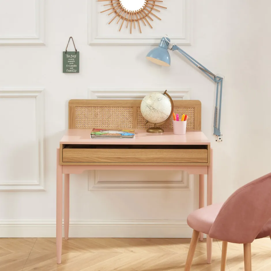 Online No name LILOU Bureau enfant 1 tiroir en bois et cannage H95cm
