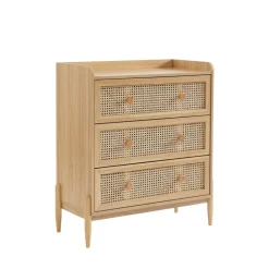 Clearance No name LILOU Commode enfant 3 tiroirs en bois et cannage 80cm