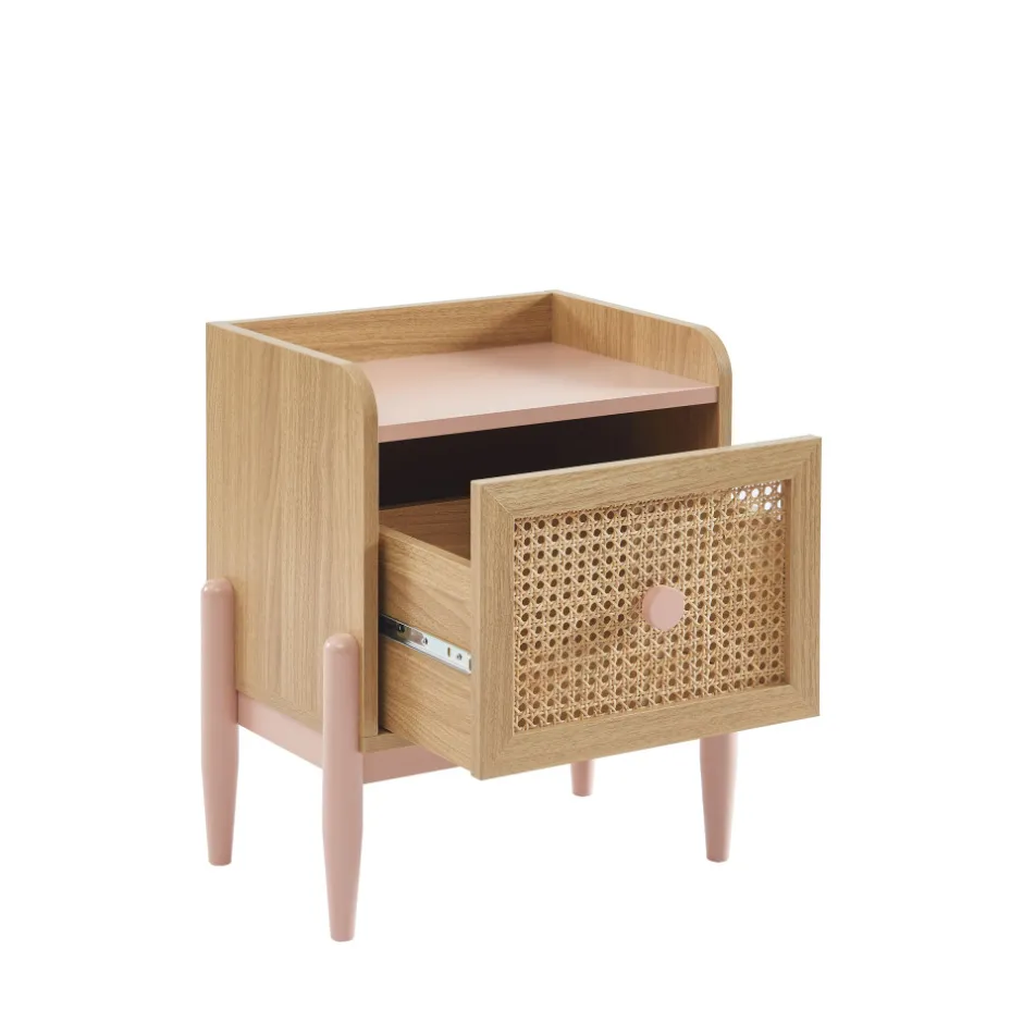 New No name LILOU Table de chevet enfant 1 tiroir en bois et cannage