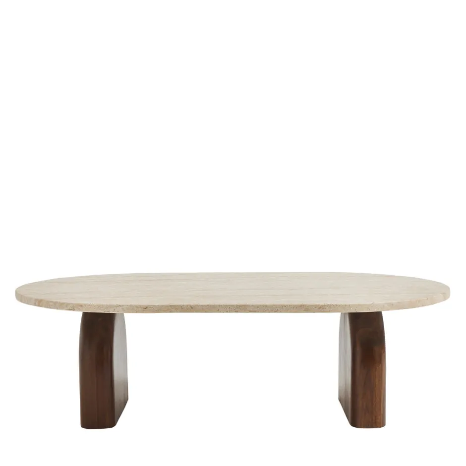 Discount Drawer LIPALI Table basse en effet travertin et bois 100x60cm
