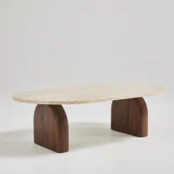 Discount Drawer LIPALI Table basse en effet travertin et bois 100x60cm