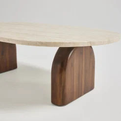 Discount Drawer LIPALI Table basse en effet travertin et bois 100x60cm