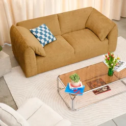Clearance Drawer LOGAN Canapé 3 places accoudoirs relevables avec tablette en tissu chenille