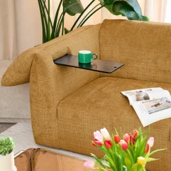 Clearance Drawer LOGAN Canapé 3 places accoudoirs relevables avec tablette en tissu chenille